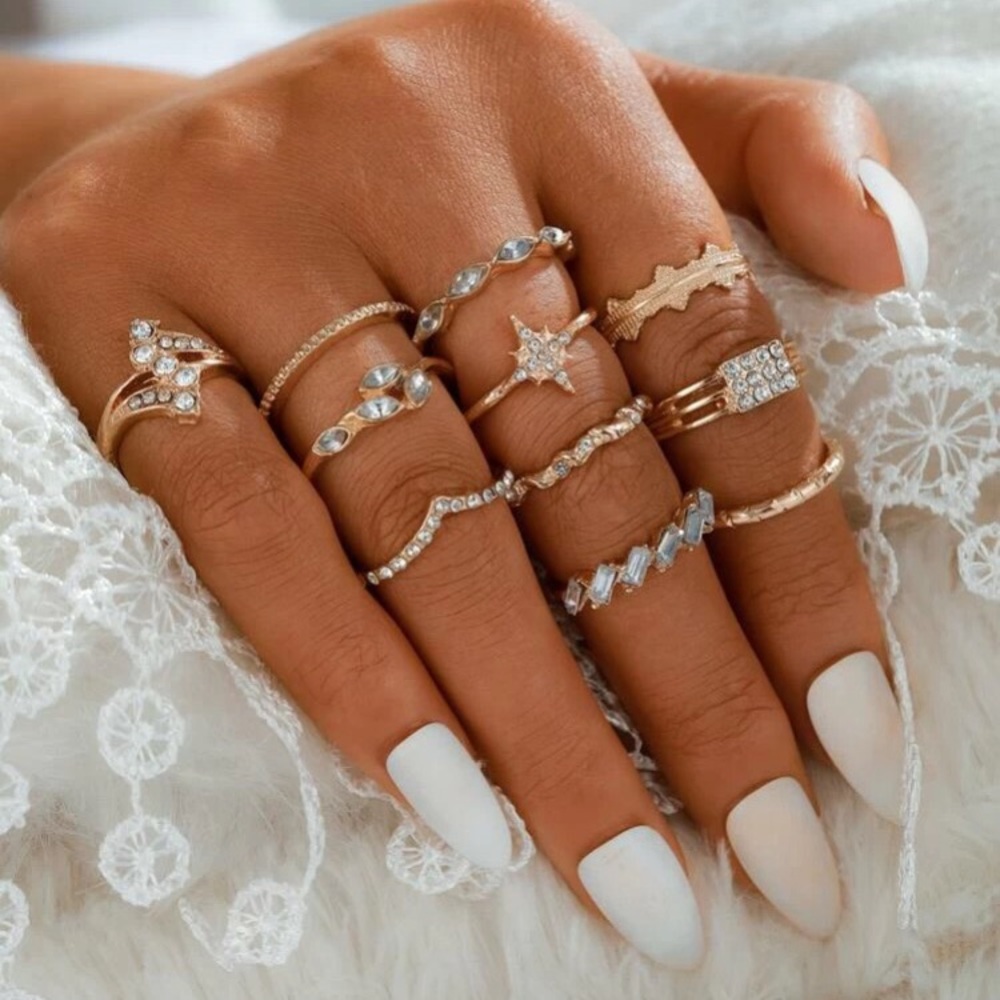 ⭐️ Set of 11 Costume BoHo Rhinestone Decor Rings